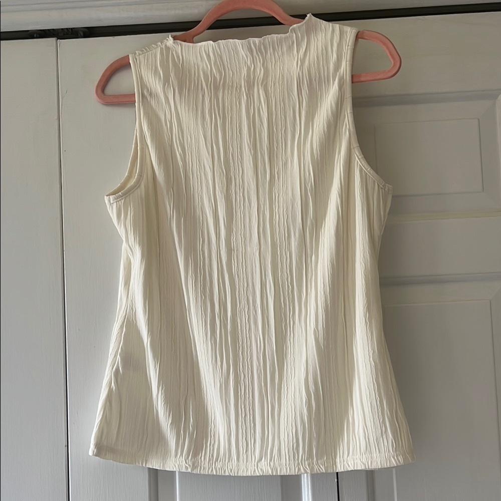 Cream Ribbed Tank Top with Round Neckline